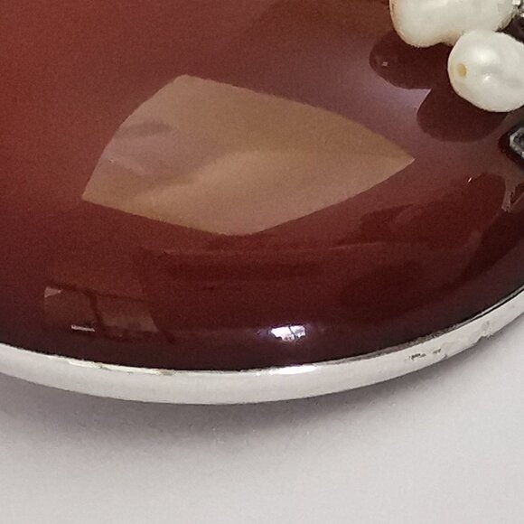 Antique Sterling Silver Signed Carnelian with Pearls Brooch - Picture 4 of 14